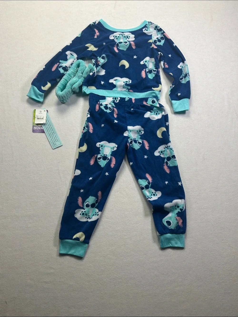 Disney Navy and Mint Kids Pajama Set with Stitch and Moon Print